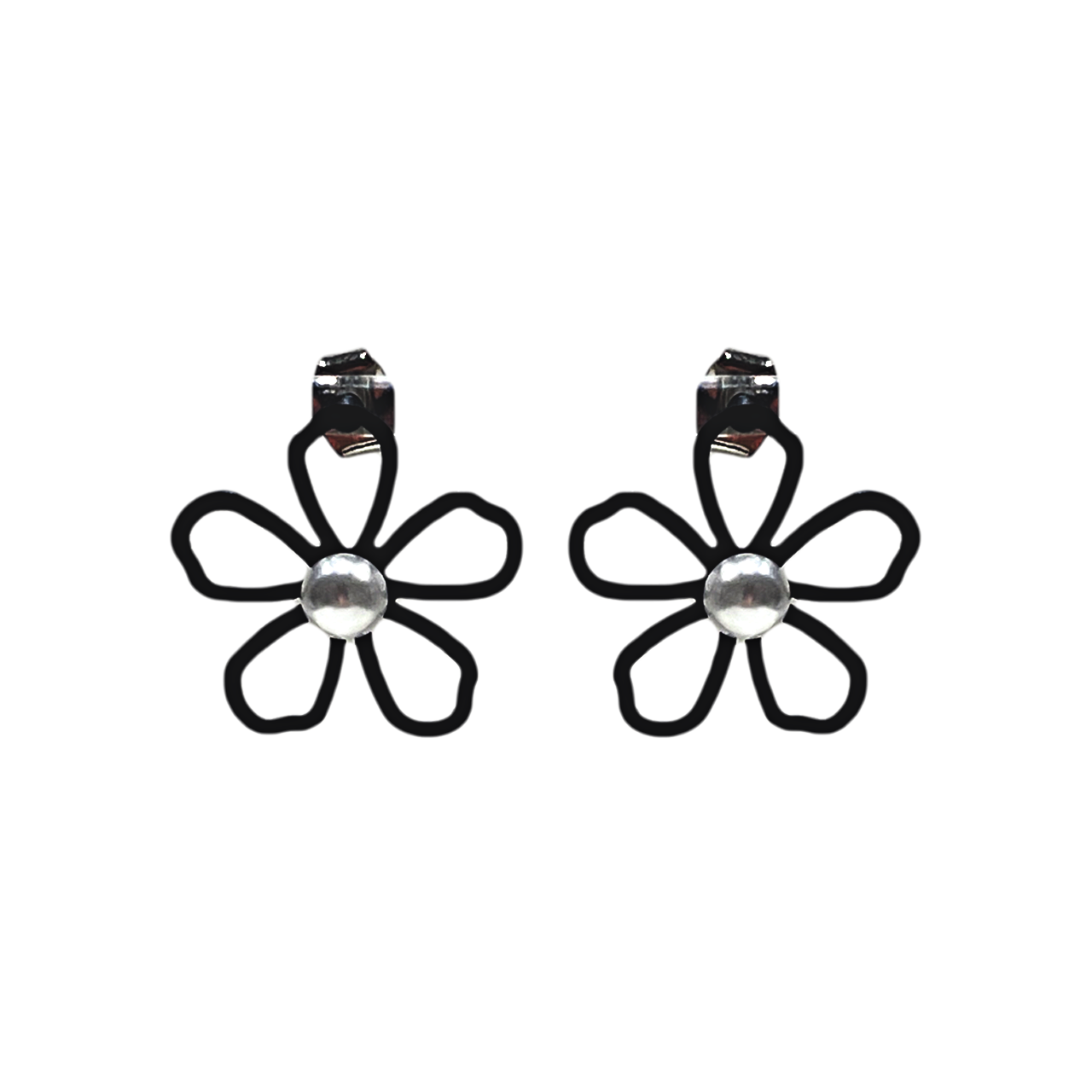 Black Flower Outline Earrings