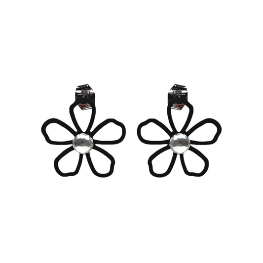 Black Flower Outline Earrings