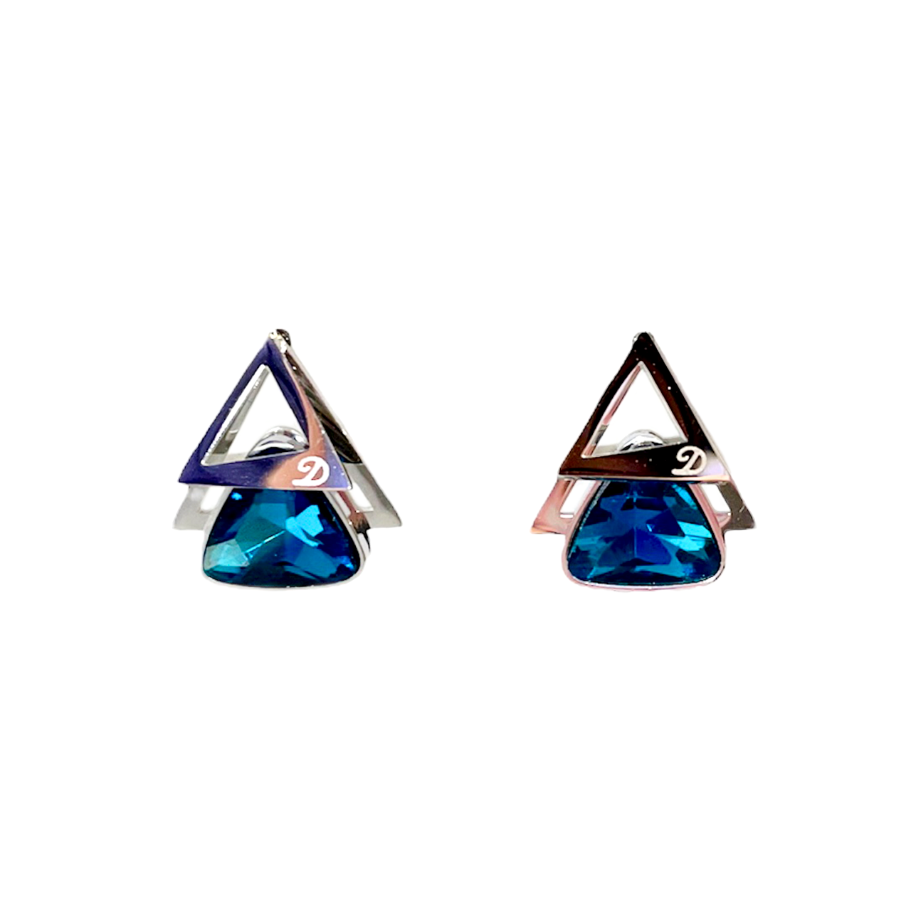 Blue Gemstone Triangle Stud Earrings