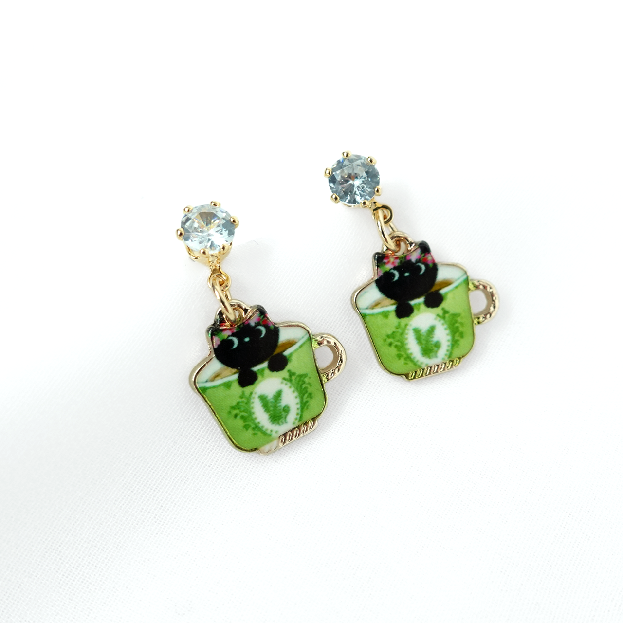 Cat in a Cup Sparkle Earrings