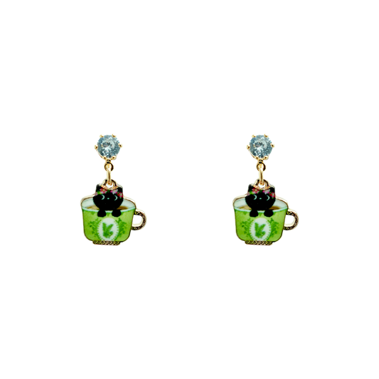 Cat in a Cup Sparkle Earrings