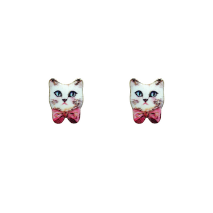 Charming Kitty Ribbon Studs