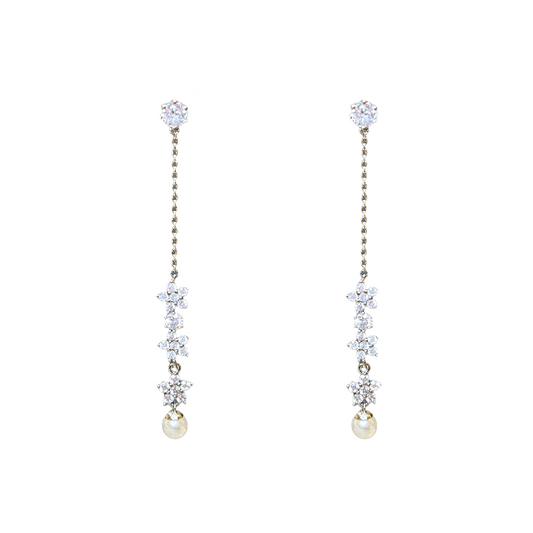 Floral Bloom Drop Earrings with Cubic Zirconia and Pearl