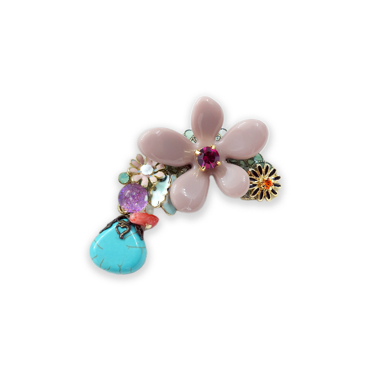 Flower Petals & Dangle Gem Brooch