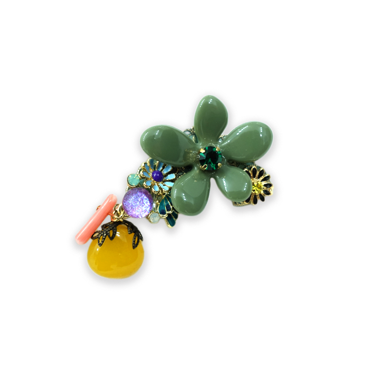 Flower Petals & Dangle Gem Brooch