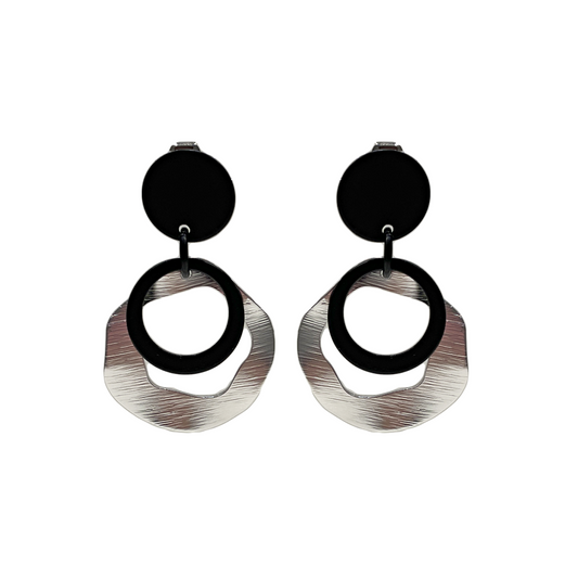 Geometric Circle Black Drop Earrings