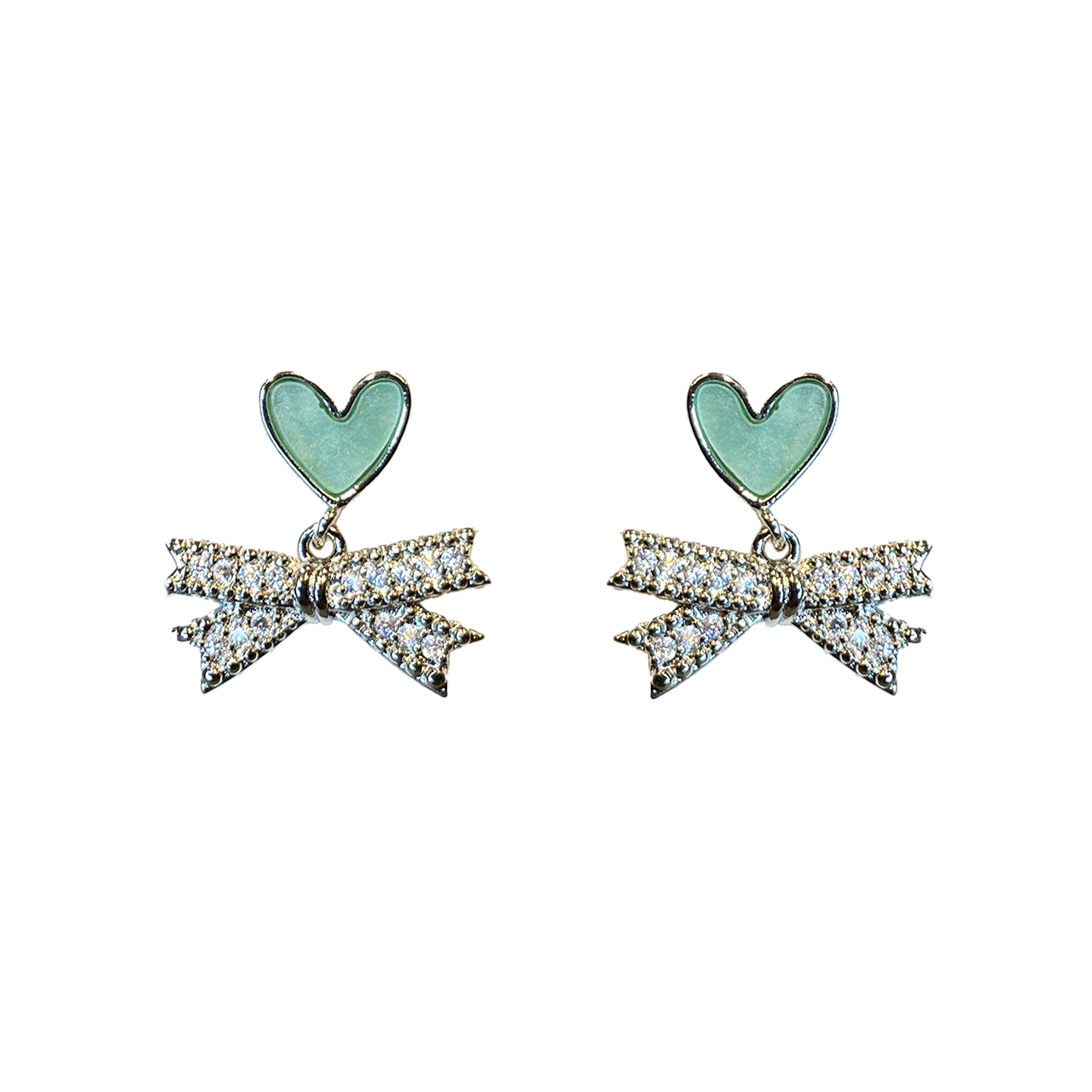 Heart-Ribbon Cubic Zirconia Earrings