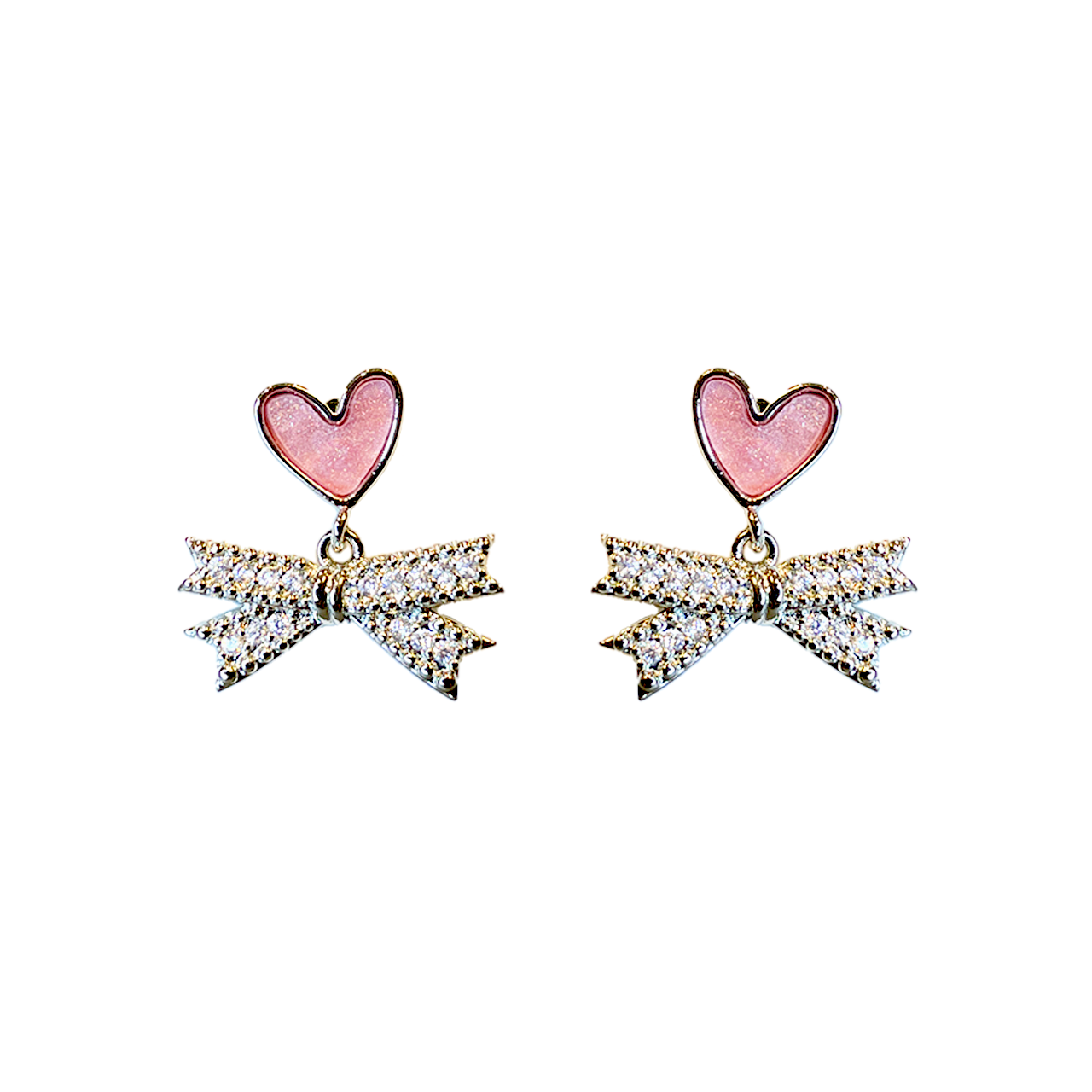 Heart-Ribbon Cubic Zirconia Earrings