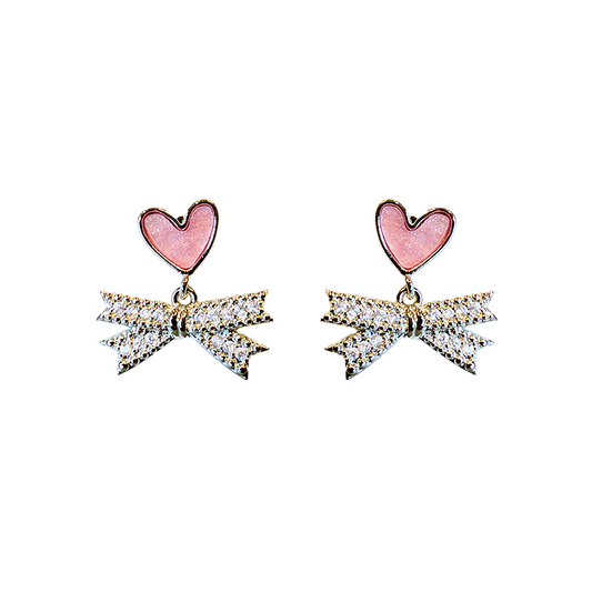 Heart-Ribbon Cubic Zirconia Earrings