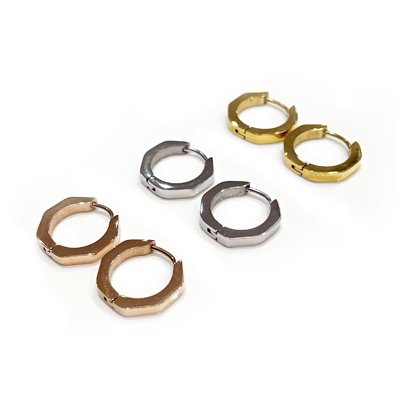 Hexagon Stainless-steel Huggie Hoop Earrings