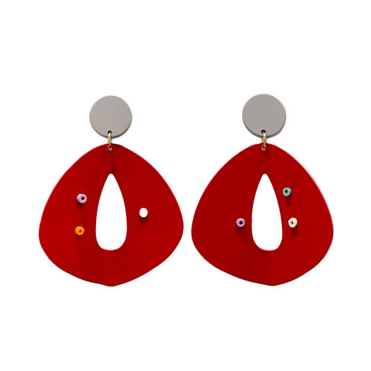 Red Leaf-shaped Earrings