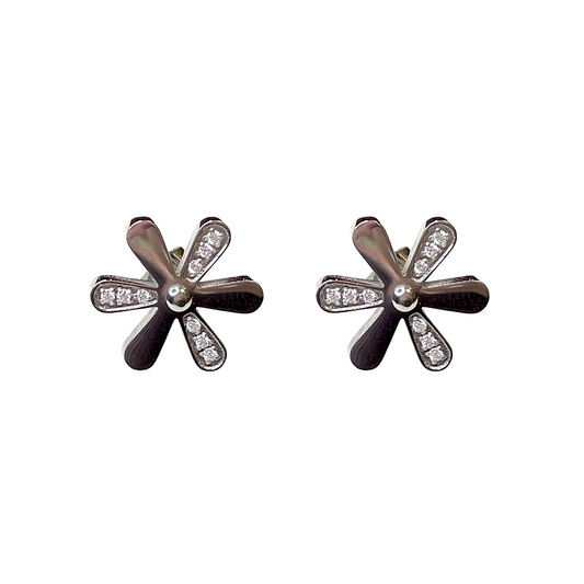 Six-leaf Cubic Flower Stud Earrings