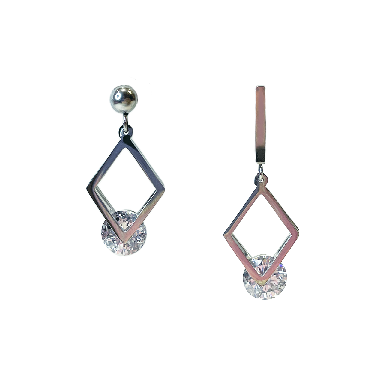 Stainless-steel Rhombus Unbalance Earrings